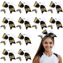 12 Pcs Senior 2026 Hair Bows with Glitter Letter Sparkly Bow Hair Accessories for Baseball, Rugby, Cheerleader, and Sport Teams(Black)