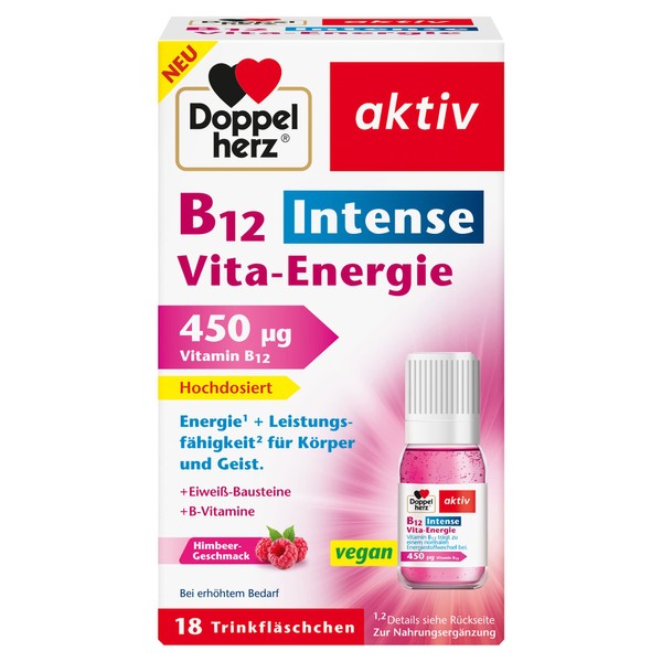 Doppelherz B12 Intense Vita-Energy - High Dose with 450 μg Vitamin B12 per Drinking Bottle - 18 Ampoules - Vegan
