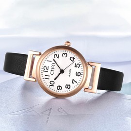 CIVO Womens Watch, Small Womens Wrist Watches Waterproof Analog Quartz Girls Watch Black Leather Strap Fashion Simple Elegant Ladies Watches for Women Dress