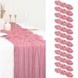 12 Pack Rose Gold Cheesecloth Table Runner 10ft Boho Gauze Cheese Cloth Table Runner Rustic Sheer Runner 120 inch Long for Christmas Wedding Bridal Baby Shower Birthday Table Decorations