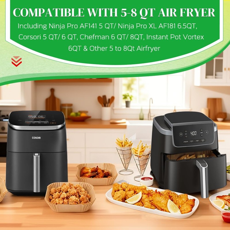 BYKITCHEN 8in Square Disposable Air Fryer Liners, 300PCS Parchment Paper