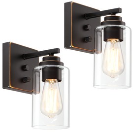 Pia Ricco Wall Sconces Set of 2, Bedside Wall Lamps with Switch for Bedroom, Modern Bathroom Light Fixtures with Clear Glass Shade, Oil Rubbed Bronze Sconces Wall Lights for Living Room, Hallway