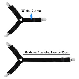 Bed Sheet Clips, 4 Pack Bed Sheet Holder Straps, Elastic Adjustable Bed Sheet Fastener Triangle Bed Sheet Straps Holders Clips, Black
