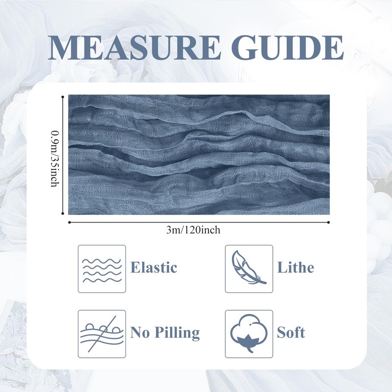 Asee'm 3pcs Cheesecloth Table Runner 120 Inches Dusty Blue Boho