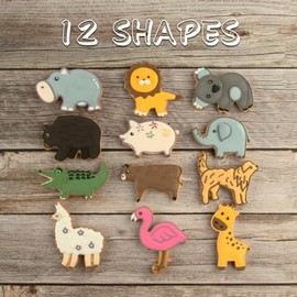 Cortadores de galletas de animales, juego de 12 cortadores de galletas con león, jirafa, hipopótamo, panda, koala, elefante, perro, cocodrilo, flamenco, etc. (Caja de regalo)