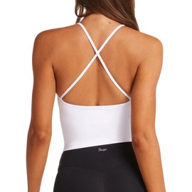 Danysu Sculpt Workout Tank Tops Women Longline Sports Bras Workout Tops for Women Light Support Strappy Padded Yoga Top Scoop Neck Lucent White S