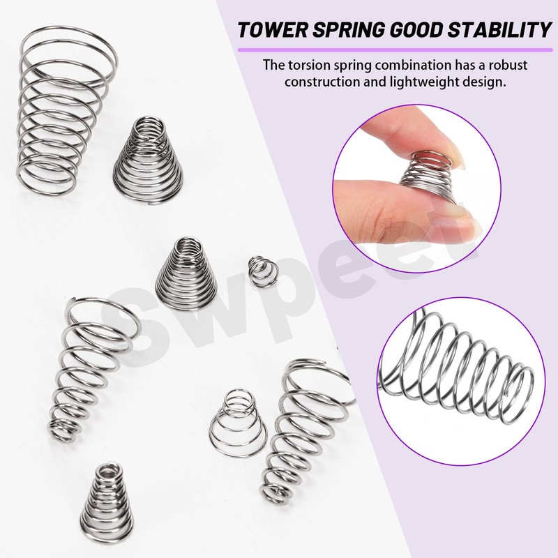 Swpeet 123Pcs 10 Sizes 0.3/0.5/0.7/0.8/1 Stainless Steel Conical Spring Taper