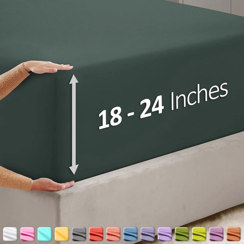 Hearth & Harbor Green Fitted Sheet Queen Size, Extra Deep
