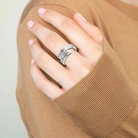 Just Breathe Ring For Women Adjustable Heart Ring Stainless Steel Spiral Wrap Twist Vintage Healing Ring Used to relieve anxiety Twist Inspirational Friendship Gift Jewelry (Silver Lotus flower)