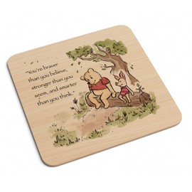 Classic Winnie Pooh & Piglet Quote Wood Coaster WATERCOLOUR - Cute Sweet Heartfelt Saying Phrase Braver Stronger Smarter Best Friend Pig Bear Gift Present (Wood Prime)