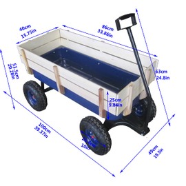 TREATLIFE HOME All Terrain Garden Cart with Steel Frame, Removable Wooden Sides, and Air Tires, Blue
