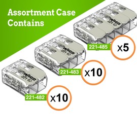 WAGO 221 Series 25pc Compact Splicing Wire Connectors Assortment Pack for Hazardous Locations | 221 Series Assortment with Case | Includes (10x 221-482), (10x 221-483), (5X 221-485) | WAGO 221 Ex