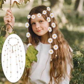 AOZUO Daisy Flower Headband, Sunflower Hippie Headband Floral Crown Hairband Vintage Boho Fairy Headdress with Beads for Wedding Party Outfit Costume Photography Decoration