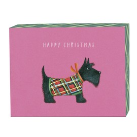 Graphique"Happy Christmas" Petite Assorted Boxed Cards, Pink Card with Cute Scottie Dog, Pack of 15 Cards and Envelopes (BH214)