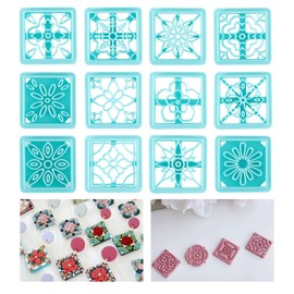 ORIGACH 12 Style Flower Tile Clay Cutters, Bohemain Polymer Clay Cutters Set Floral Clay Cutters for Earring Making Flower Shape Clay Cutters for Jewelry Making