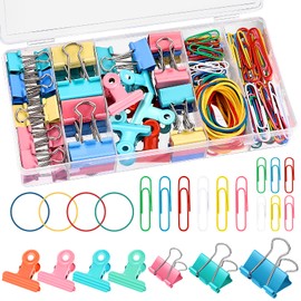 Tatxmalv Pack of 199 Foldback Clips Set, 19 mm/25 mm/32 mm Paper Clips, Colourful Binder Clips with Mini Clips and Elastic Band, Metal Binder Clips for Offices, Schools and Daily Use (Colour)