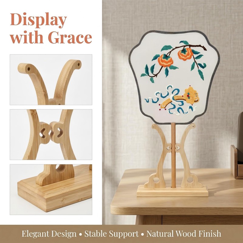 Bamboo Fan Display Stand, Sturdy Holder for Chinese Tuan Shan,