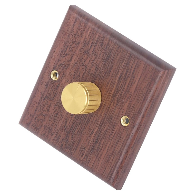 200 to 250V Brass Knob Dimmer Switch, Black Walnut Wood