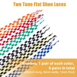 SUPERFINDINGS 6 Pairs 6 Colors Tartan Pattern Shoelace 1.6m Two Tone Flat Shoe Strings Plaids Stripe Casual Shoe Laces Checkered Shoelace Replacement