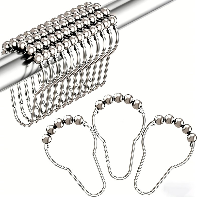 Shower Curtain Hooks Rings, Rustproof Stainless Steel Double Sliding Shower