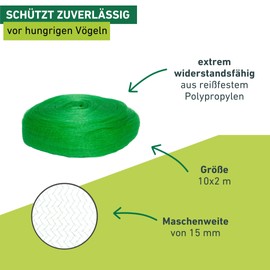 Windhager Rational Bird Protection Net, Pond Net, Leaf Net, Mesh Size 15 mm, Green, 10 x 2 m