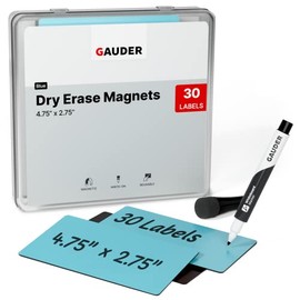 GAUDER Magnetic Dry Erase Labels | 30x Magnetic Labels (4,75 Inches x 2,75 Inches) | 30x Dry Erase Magnets for Classroom, Whiteboard and Blackboard