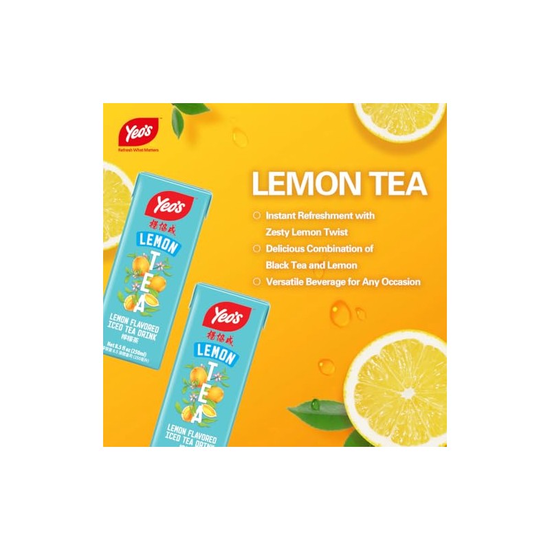 Yeo’s Lemon Iced Tea Drink, 8.5 Oz (Pack of 24)