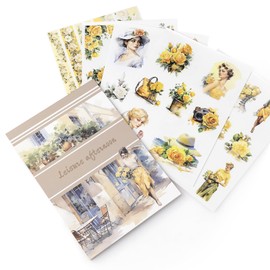 NOGAMOGA Scrapbook Stickers, Aesthetic Girls and Flowers Stickers for Scrapbooking, Journaling, Planner, Pre-Cut Transparent Stickers and Papers, A5 Collage Sticker Book, 20 Sheets, Yellow