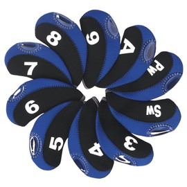 Rustark 10Pcs Black & Blue Golf Irons Head Covers Neoprene Golf Club Headcovers with Transparent Window and Number Print Fit for All Brands Golf Iron Club