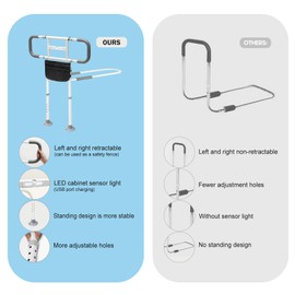 BEEYEO Bed Rails for Elderly Adults, Height Adjustable Bed Assist Rail with Motion Light & Storage Bag, Safety Bed Handle with Support Legs for Seniors, Fit King, Queen, Full, Twin