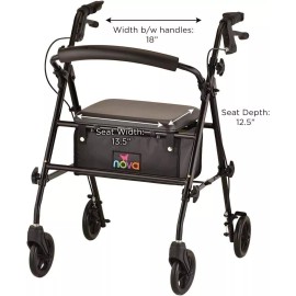 NOVA Medical Products Journey Steel Rolling Walker, 17 Pound - Black