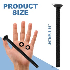 CNQLIS Carriage Bolts Kit, 1/2 x 8 Inch Black Carriage Bolts, Galvanized Carriage Bolt(12PCS)