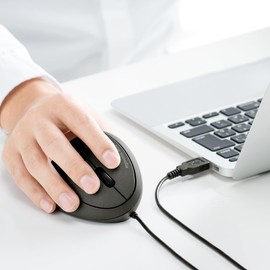 SANWA Wired Ergonomic Mouse, Optical Vertical Mice for Small Hands, Reduce Wrist Strain, 1000/1600 Adjustable DPI, 6 Buttons, Compatible with MacBook, PC, Laptop, Desktop, Windows, Mac OS, Black