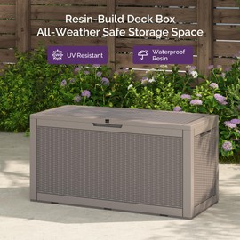 Sersper 100 Gallon Deck Box, Outdoor Storage Box with Gas Struct, Waterproof Resin Storage Bin for Patio Cushions, Pool Supplies, Lockable, UV Resistant, Grey