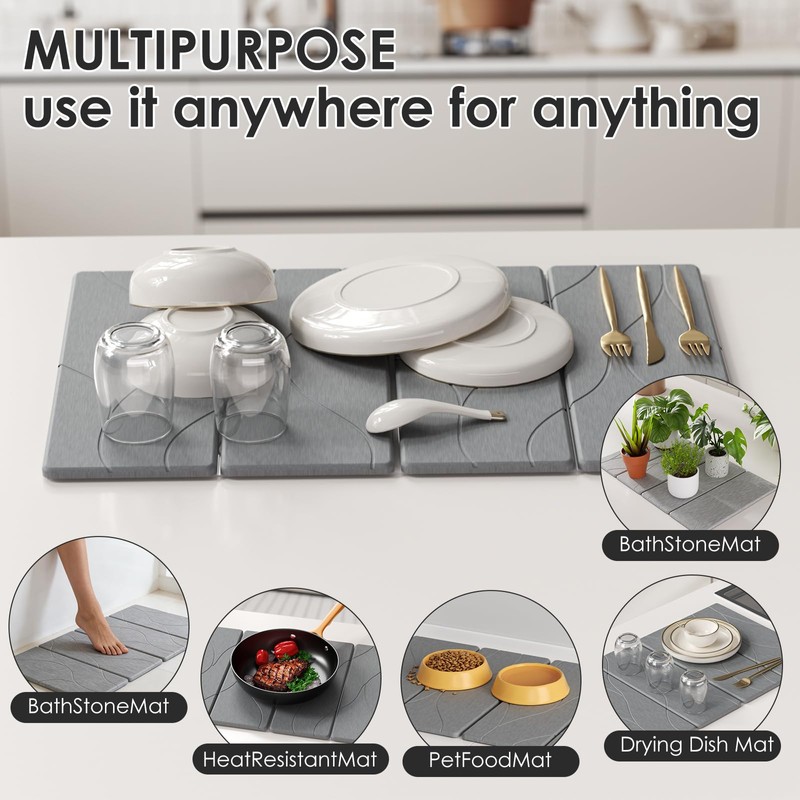 3 PCS Large Stone Dish Drying Mat for Kitchen Counter