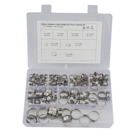 Mobestech 128pcs Stainless Steel Hose Clamps Kit 5.8-21mm Single Ear Clamp Set for Appliances