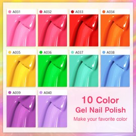 Shining She Semi-Permanent Nail Polish, 10 Colors Neon Rainbow Gel Nail Polish, Soak Off UV/LED Semi-Permanent Nail Polish for Beginners Nail Art Salon DIY, 8ML