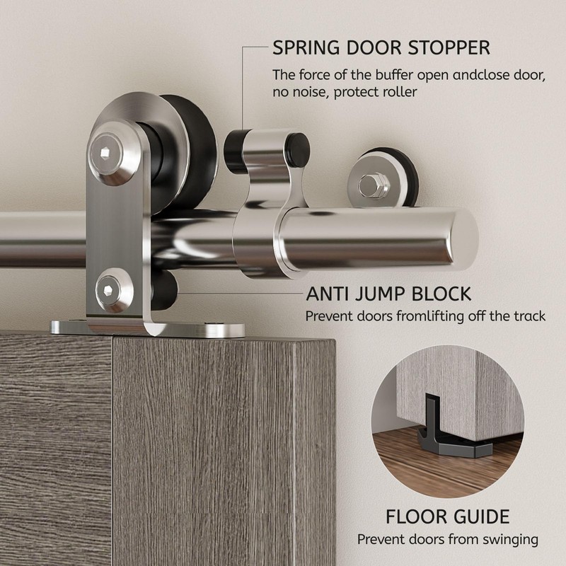 CCJH 7FT/84'' Stainless Steel Sliding Track Barn Door Hardware Kit