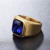 PMTIER Men's Stainless Steel Gold Plated Ring with Square Blue