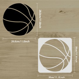 FINGERINSPIRE Basketball Stencils Template 11.8x11.8 inch Large Size Ball Sport Drawing Painting Stencils Square Reusable for Painting on Wood, Floor, Blackboard, Wall and Tile
