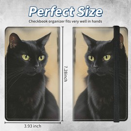 BFSEROBJ Checkbook Covers for Personal Checkbook Duplicate Checks RFID Blocking Checkbook Cover for Women Men with Elastic Strap Card Slots Pen Holder - Cute Black Cat