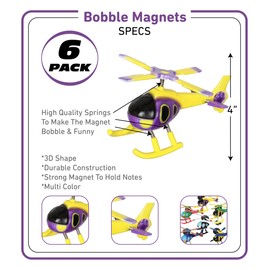 COTA Global Helicopter Refrigerator Bobble Magnets Set of 6 - Assorted Color Fun Cute Air Transportation Bobble Head Magnets for Kitchen Fridge, Home Decor, Cool Office, Decorative Novelty - 6 Pack