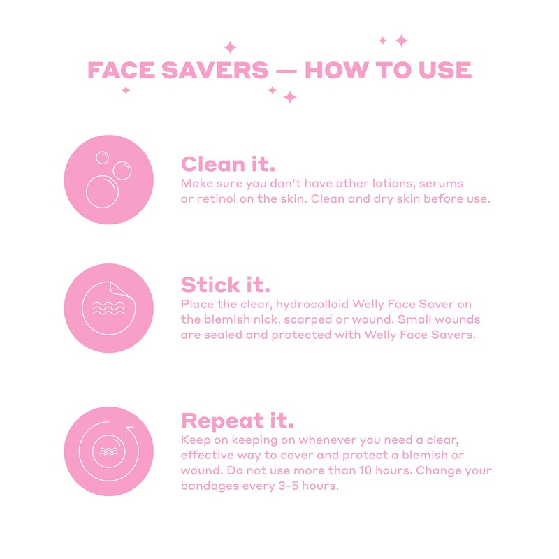Welly Bandages - Face Saver, Hydrocolloid Acne Blemish Patch, Adhesive