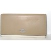 Coach CC816 Slim Trifold Wallet Sandy Beige Multi Color Pebbled