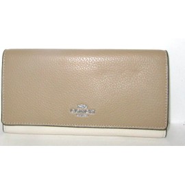 Coach CC816 Slim Trifold Wallet Sandy Beige Multi Color Pebbled Leather NWT $250