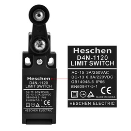 Heschen Vertical Safety Limit Switch, D4N-1120, 1NC/1NO, Fast-Action Type, 3A 250VAC, Roller Lever, IP66
