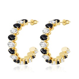 Linawe Hoop Earrings, Large, Stainless Steel, Hypoallergenic, Moissanite Zirconia Synthetic Diamond, Birthstone Earrings for Women, Available in Gold and Silver Tones, Stainless Steel, Cubic Zirconia