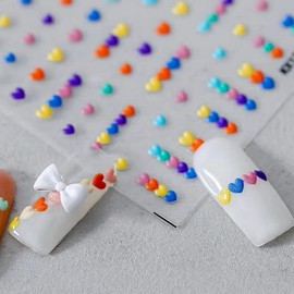 New 5D Embossed Heart Shape Nail Art Sticker Decals Macaron Color Heart Shape Self Adhesive Nail Art Stickers for Natural Nails and Acrylic Nails for Women Girls Children (2 Pieces) + 6 PCS 3D Nail Art Accessories + Multifunctional Nail Tweezers (1 Piece)