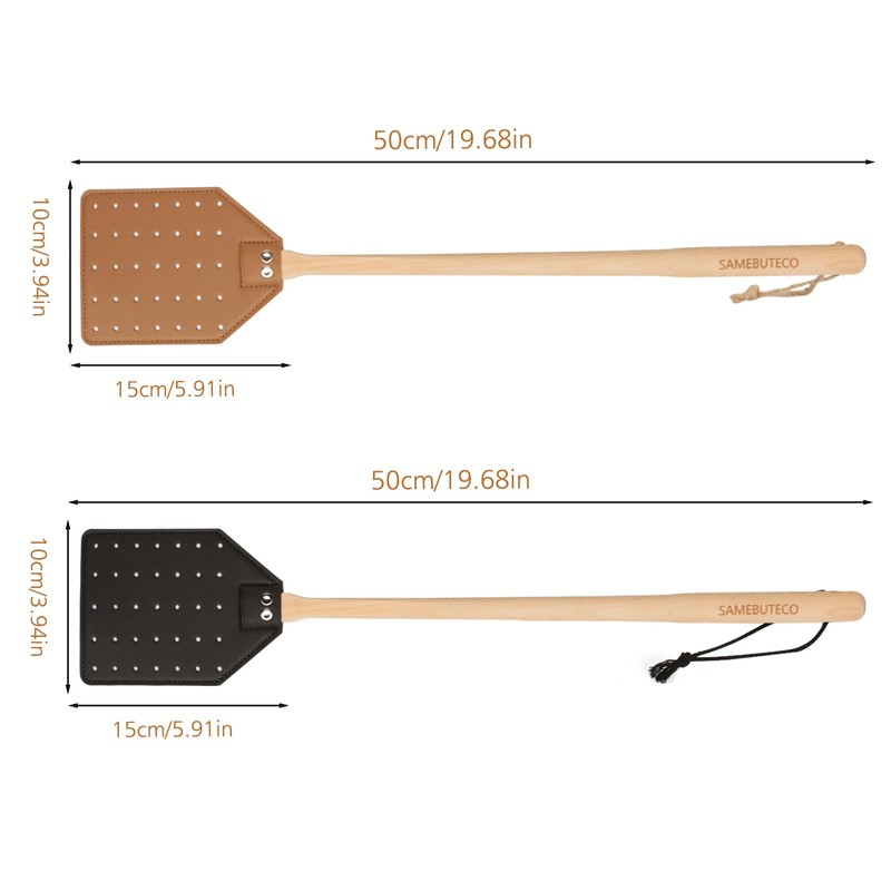 SAMEBUTECO Heavy-Duty Leather Fly Swatter Set: 1 Grey & 1