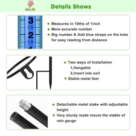 FINEST+ Upgraded Rain Gauge, 7" Freeze Proof Rain Gauge Outdoor Best Rated, Large Clear Numbers and Adjustable Height Rain Measuring Tool for Garden, Lawn and Farm